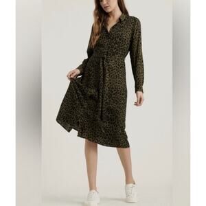 Lucky Brand Leopard Animal Print Shirt Dress Women’s Sz Large Green Black